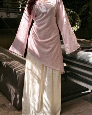 Ismerah- Pink Asymmetrical Kurti with Wide Leg Pants