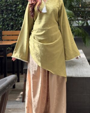 Ismerah- Green Asymmetrical Kurti with Wide Leg Pants
